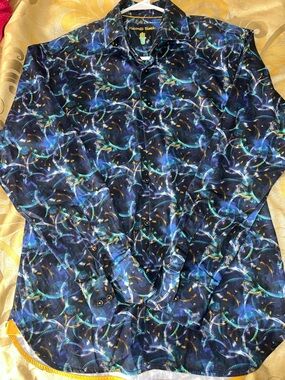 Visconti Black Men's Blue Abstract Button-Up Shirt Size S